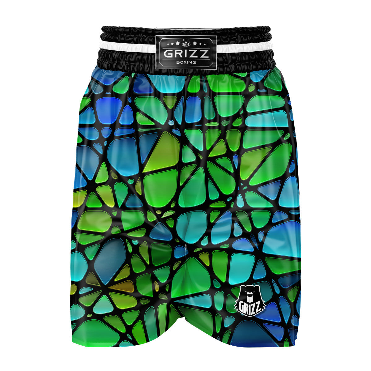Stained Glass Green And Blue Print Boxing Shorts-grizzshop