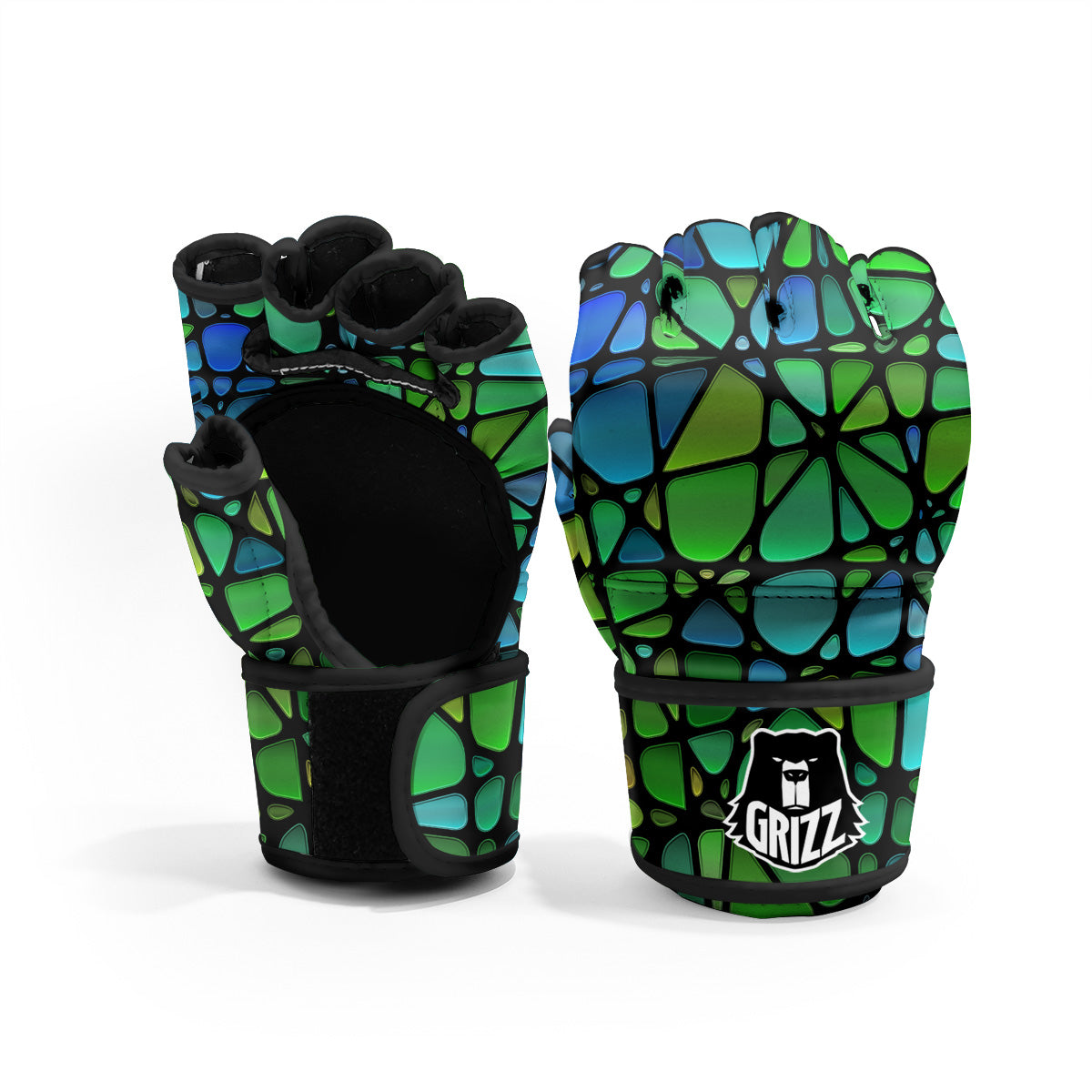 Stained Glass Green And Blue Print MMA Gloves-grizzshop