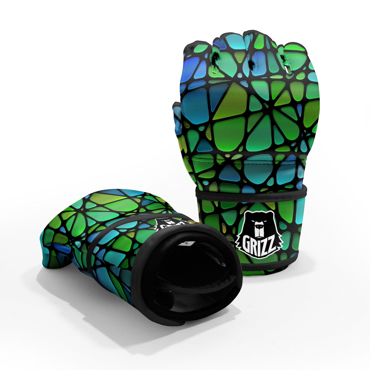 Stained Glass Green And Blue Print MMA Gloves-grizzshop