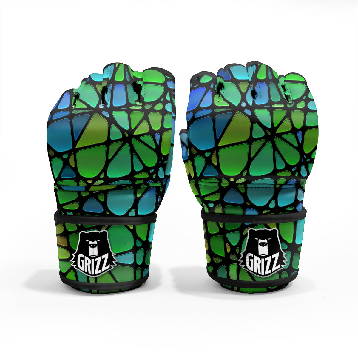 Stained Glass Green And Blue Print MMA Gloves-grizzshop