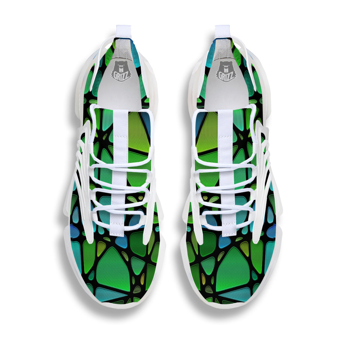 Stained Glass Green And Blue Print White Gym Shoes-grizzshop