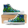 Stained Glass Green And Blue Print White High Top Shoes-grizzshop