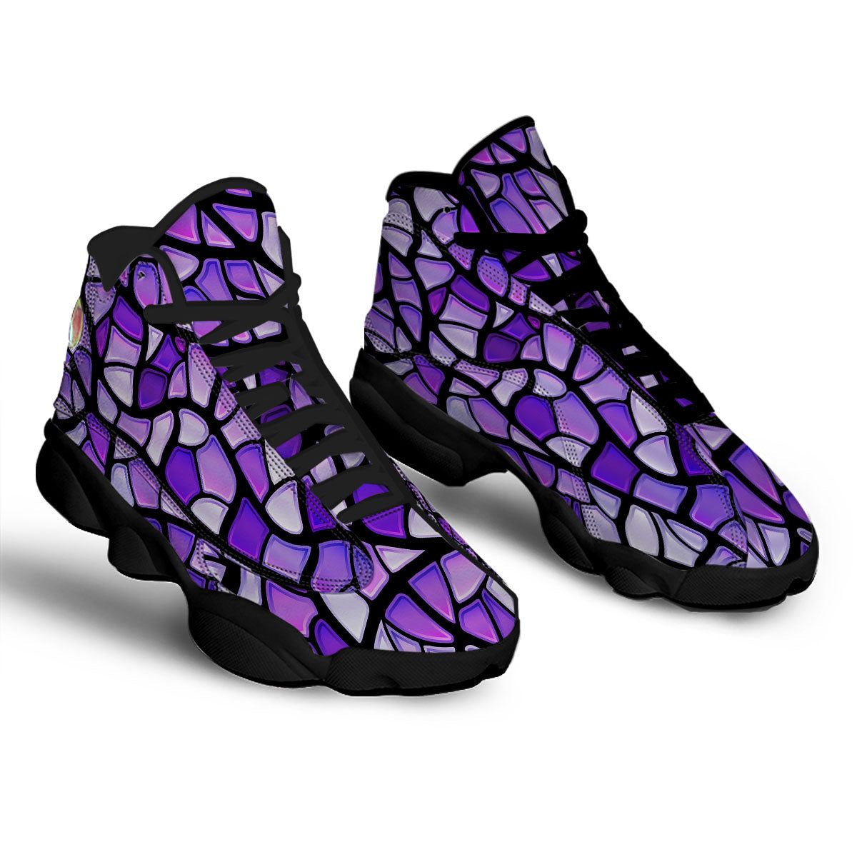Stained Glass Mosaic Purple Print Black Basketball Shoes-grizzshop