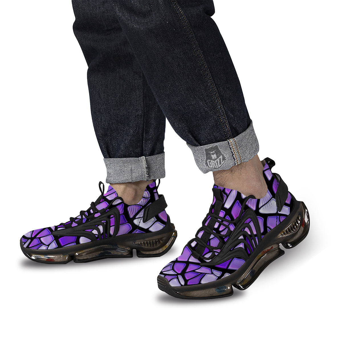 Stained Glass Mosaic Purple Print Black Gym Shoes-grizzshop