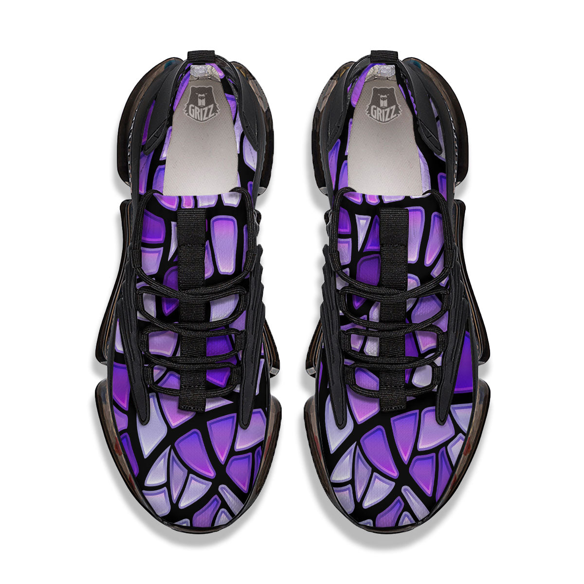 Stained Glass Mosaic Purple Print Black Gym Shoes-grizzshop