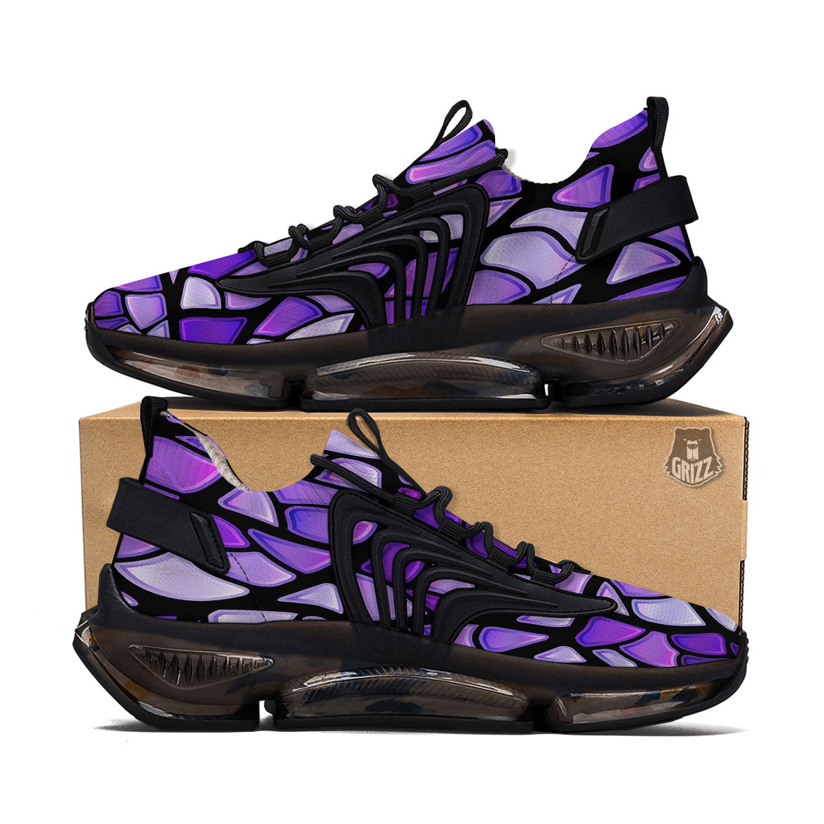Stained Glass Mosaic Purple Print Black Gym Shoes-grizzshop