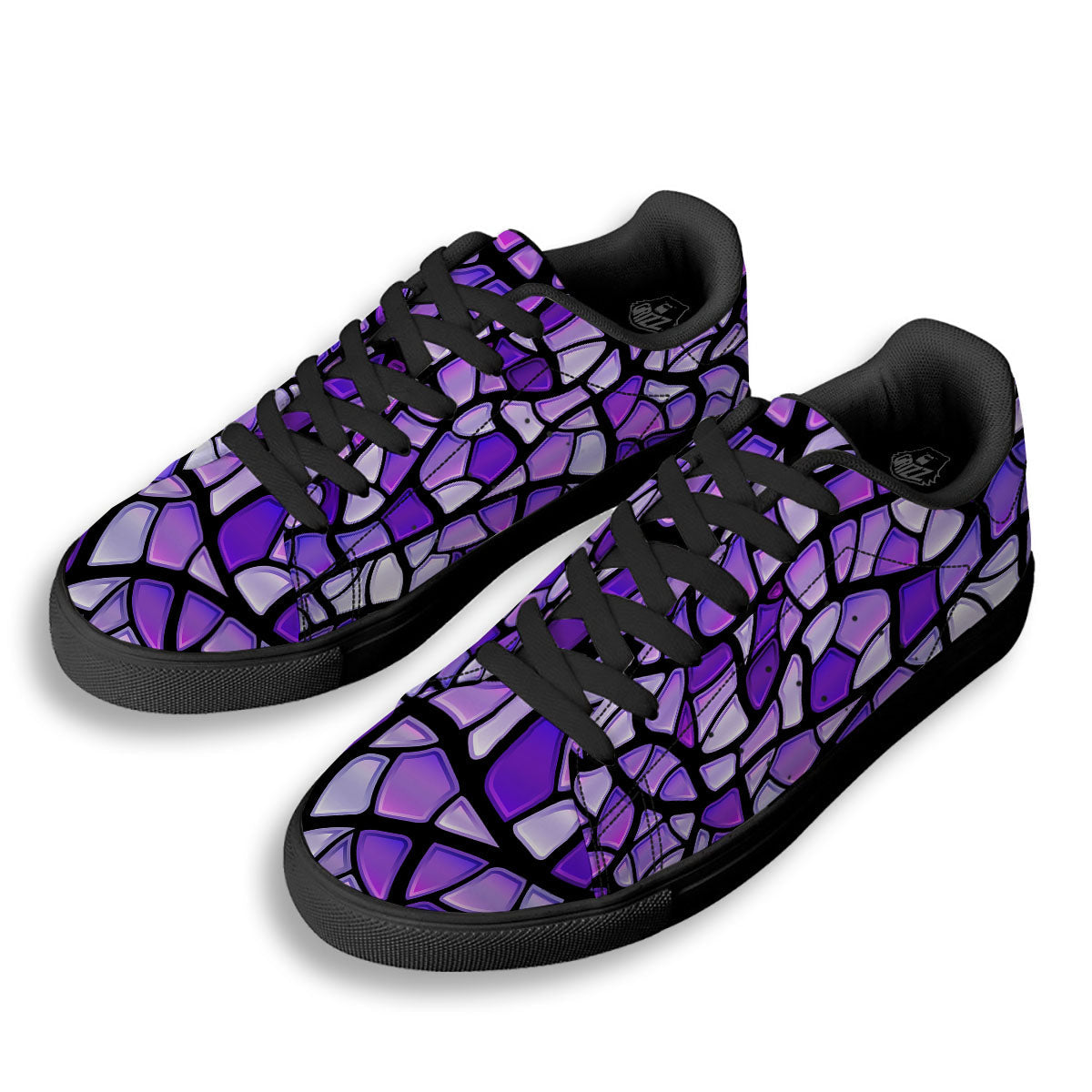 Stained Glass Mosaic Purple Print Black Low Top Sneakers-grizzshop