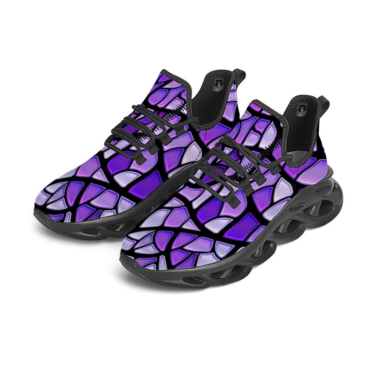 Stained Glass Mosaic Purple Print Black Running Shoes-grizzshop