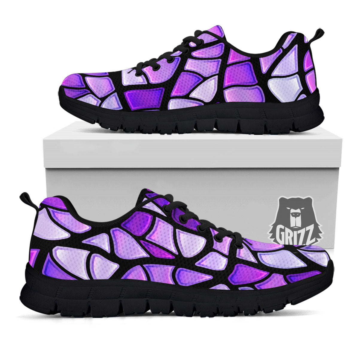 Stained Glass Mosaic Purple Print Black Sneaker-grizzshop