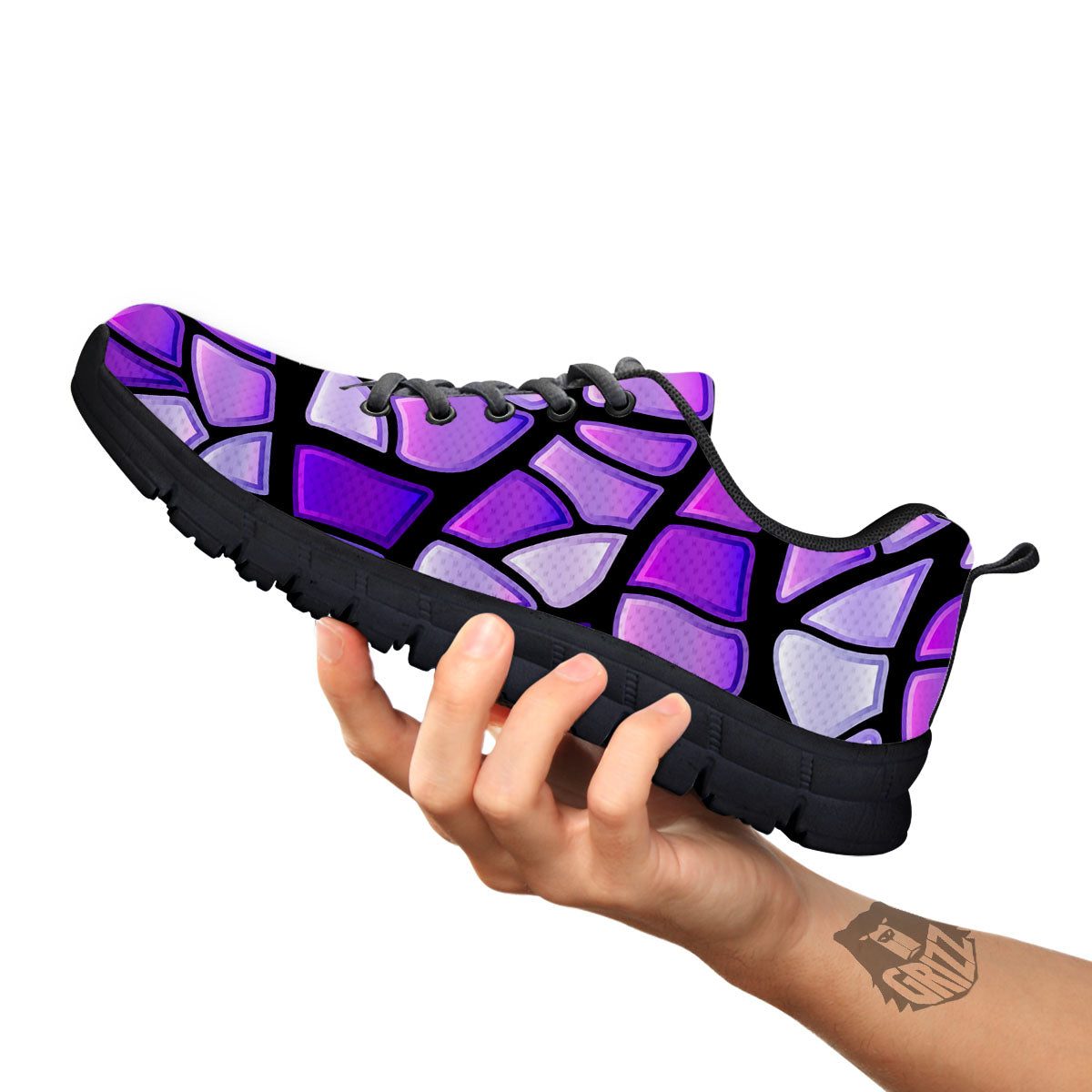 Stained Glass Mosaic Purple Print Black Sneaker-grizzshop