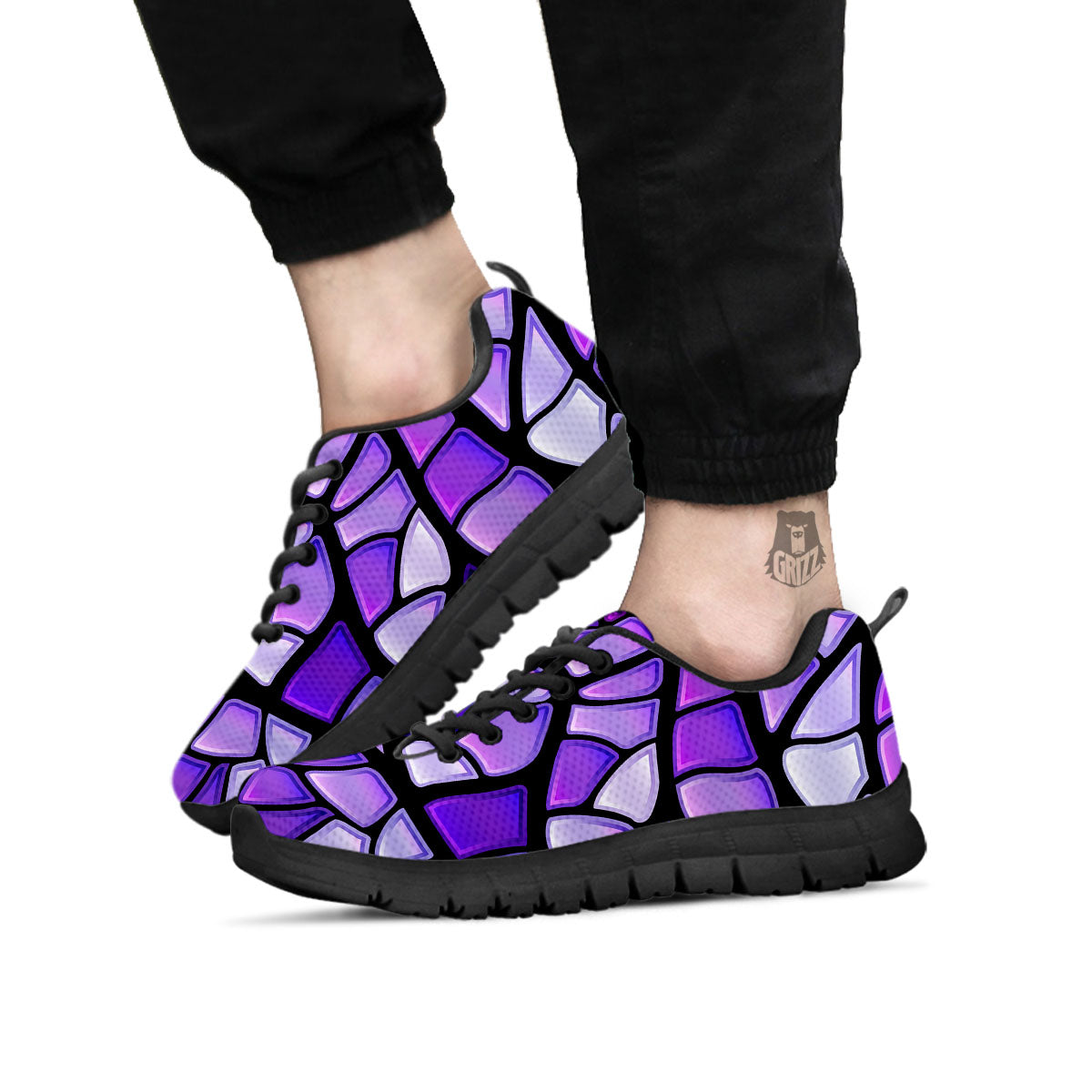 Stained Glass Mosaic Purple Print Black Sneaker-grizzshop