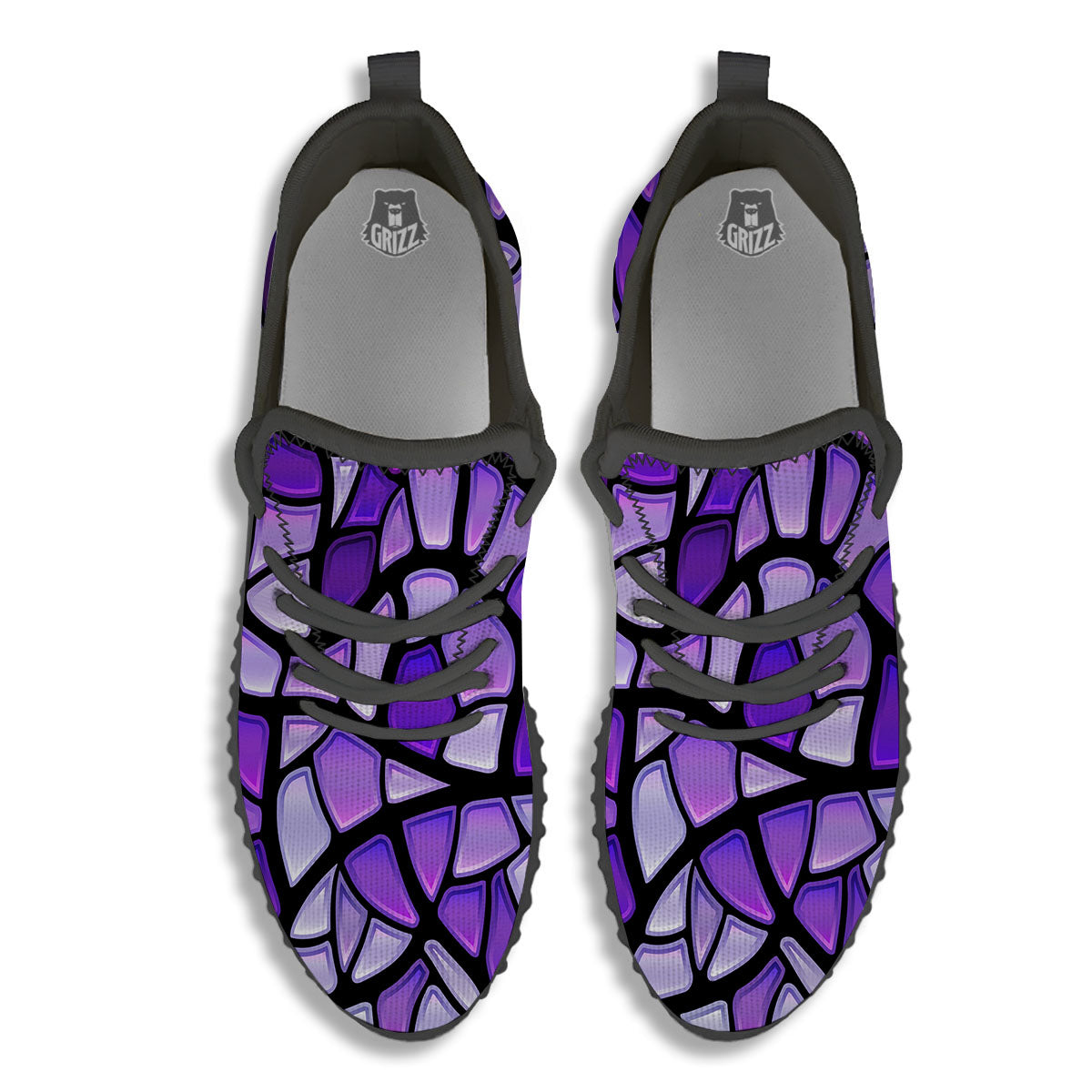 Stained Glass Mosaic Purple Print Black Walking Shoes-grizzshop