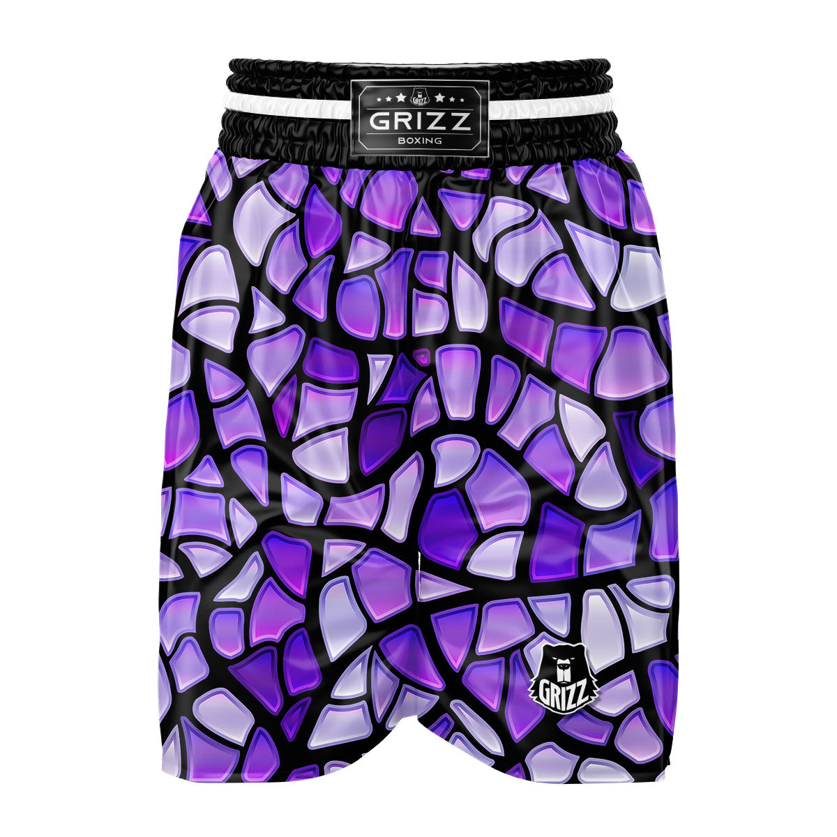 Stained Glass Mosaic Purple Print Boxing Shorts-grizzshop