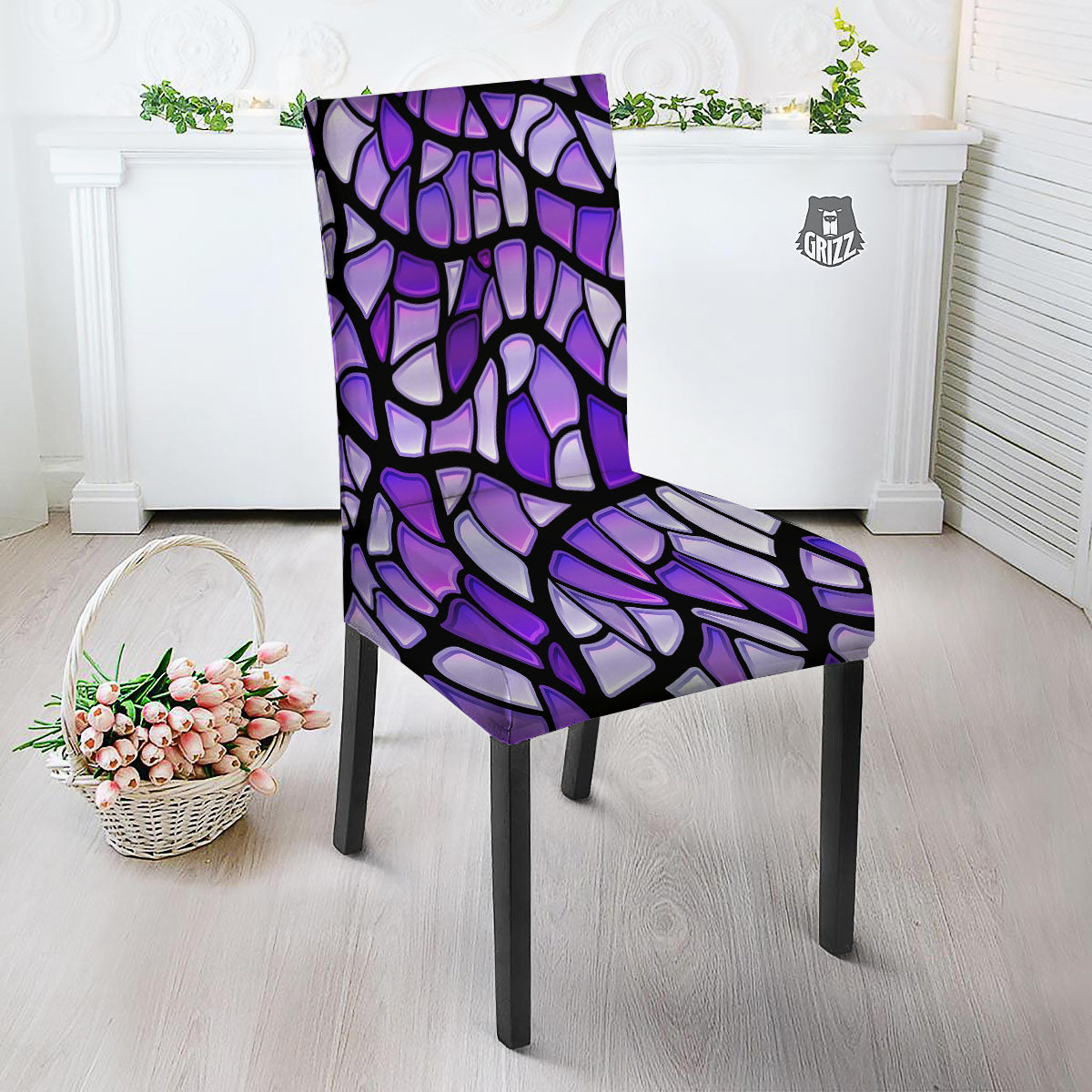 Stained Glass Mosaic Purple Print Dining Chair Slipcover-grizzshop