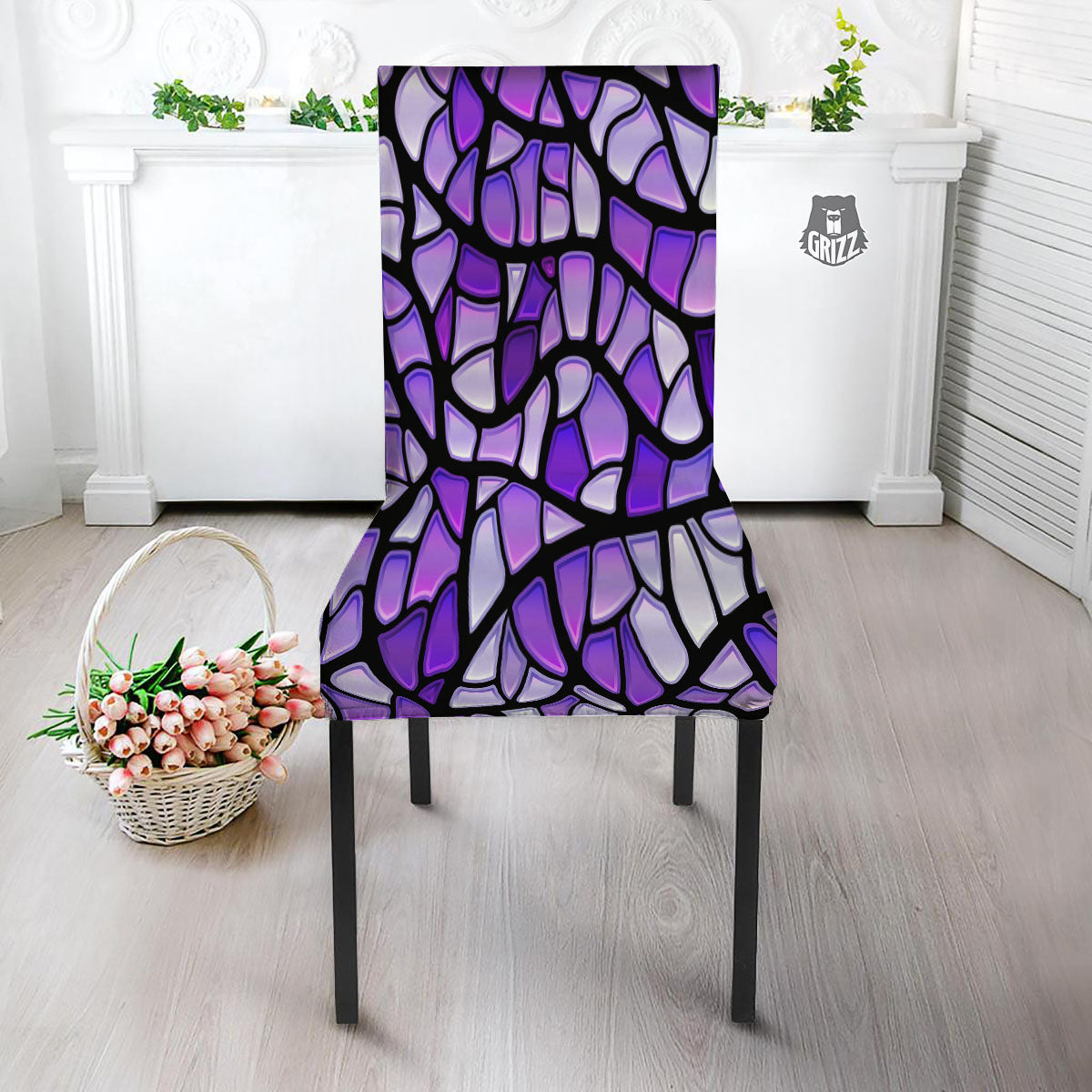 Stained Glass Mosaic Purple Print Dining Chair Slipcover-grizzshop