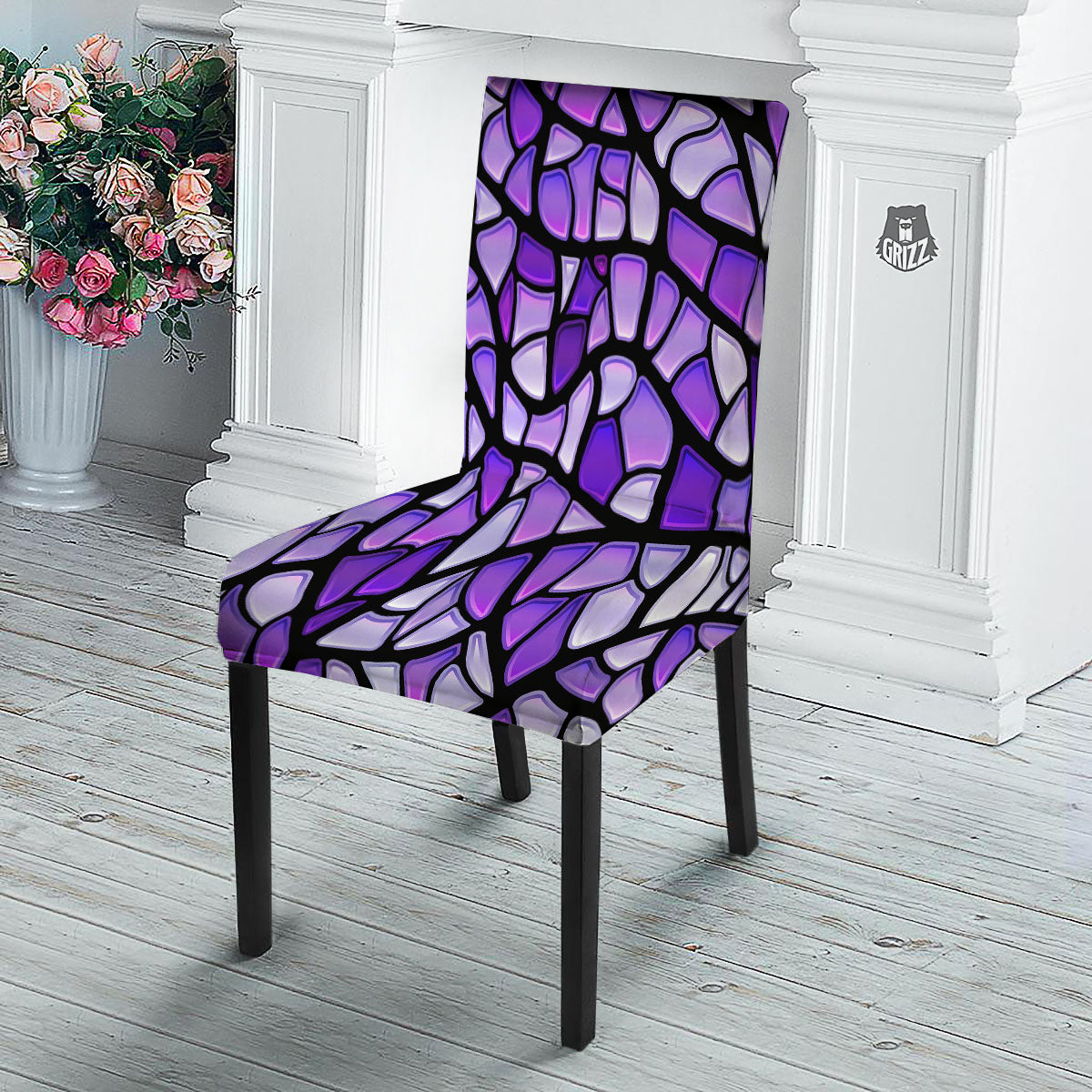 Stained Glass Mosaic Purple Print Dining Chair Slipcover-grizzshop