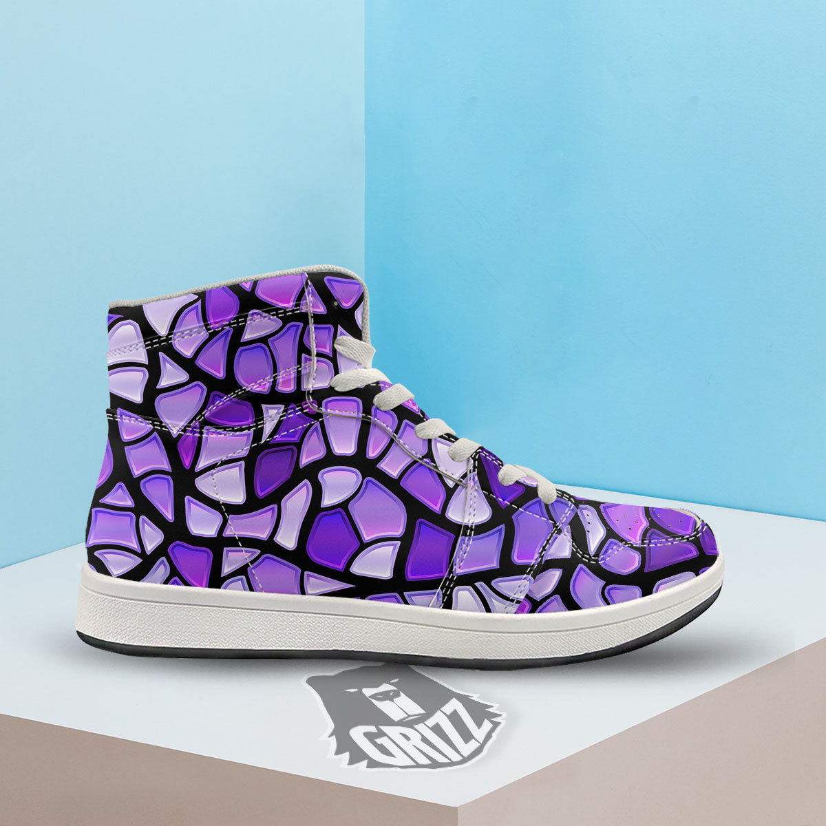 Stained Glass Mosaic Purple Print High Top Sneakers-grizzshop