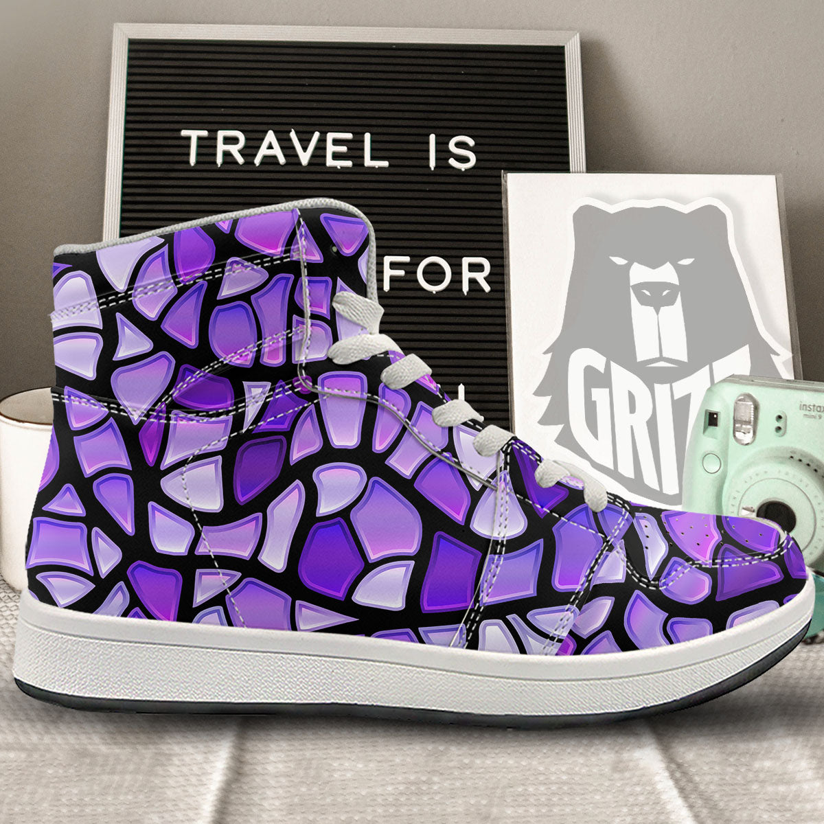 Stained Glass Mosaic Purple Print High Top Sneakers-grizzshop