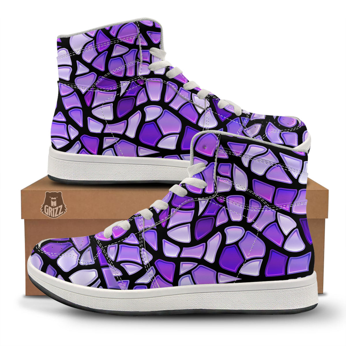 Stained Glass Mosaic Purple Print High Top Sneakers-grizzshop