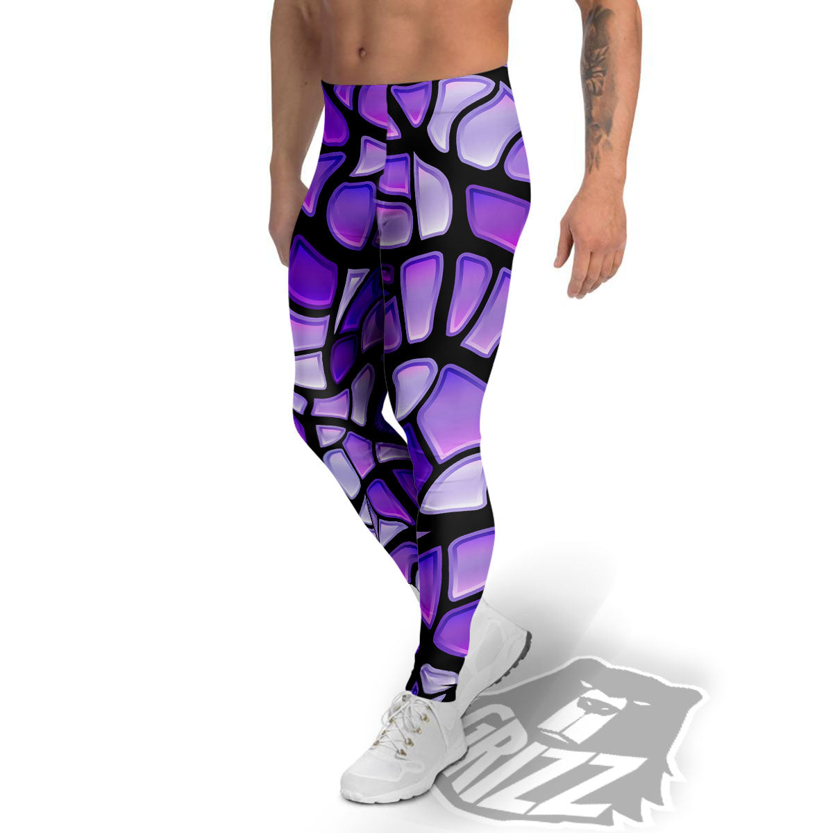 Stained Glass Mosaic Purple Print Men's Leggings-grizzshop