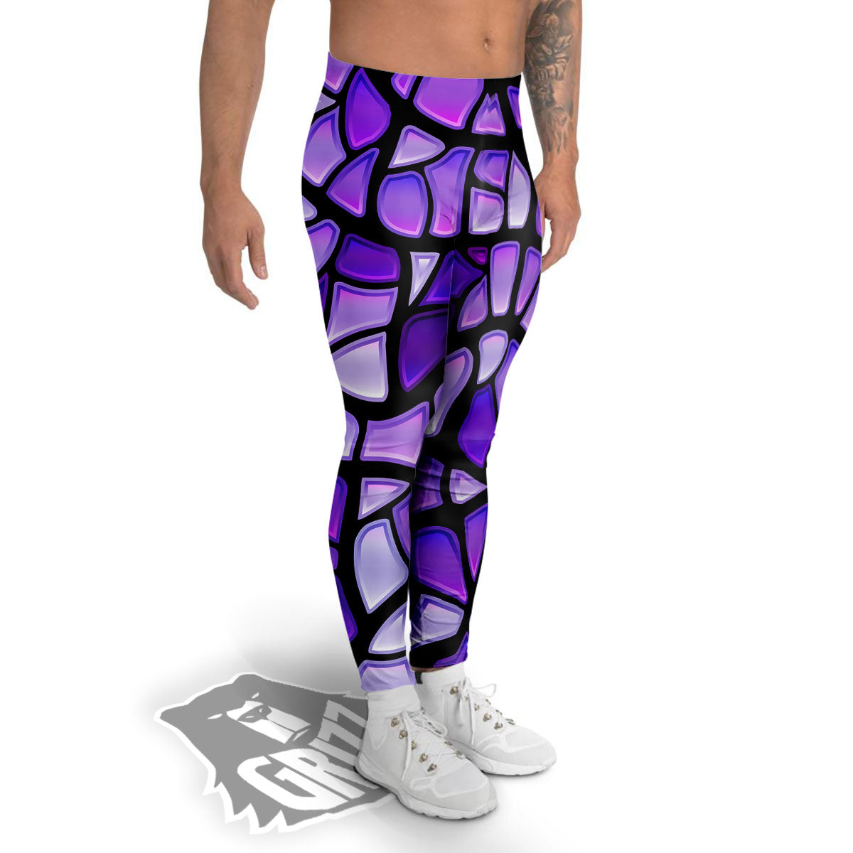 Stained Glass Mosaic Purple Print Men's Leggings-grizzshop