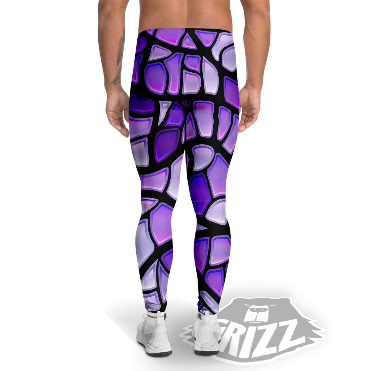 Stained Glass Mosaic Purple Print Men's Leggings-grizzshop