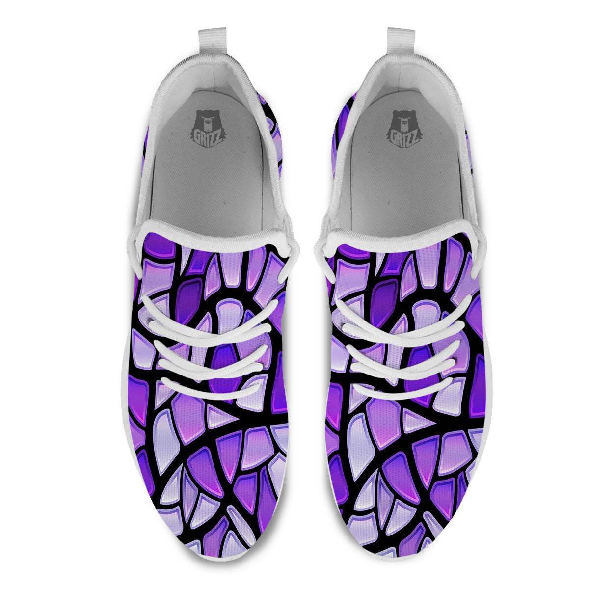 Stained Glass Mosaic Purple Print White Athletic Shoes-grizzshop