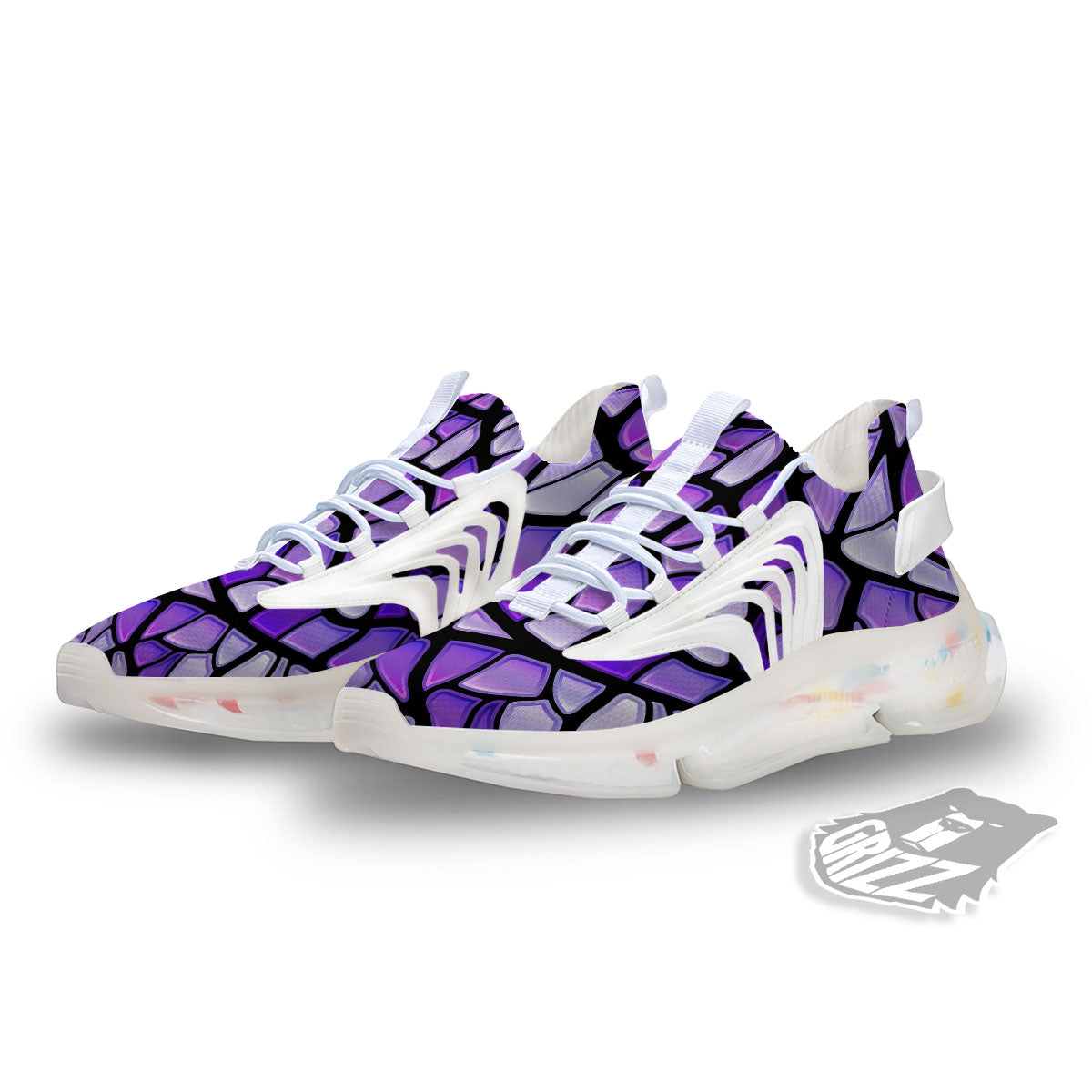 Stained Glass Mosaic Purple Print White Gym Shoes-grizzshop