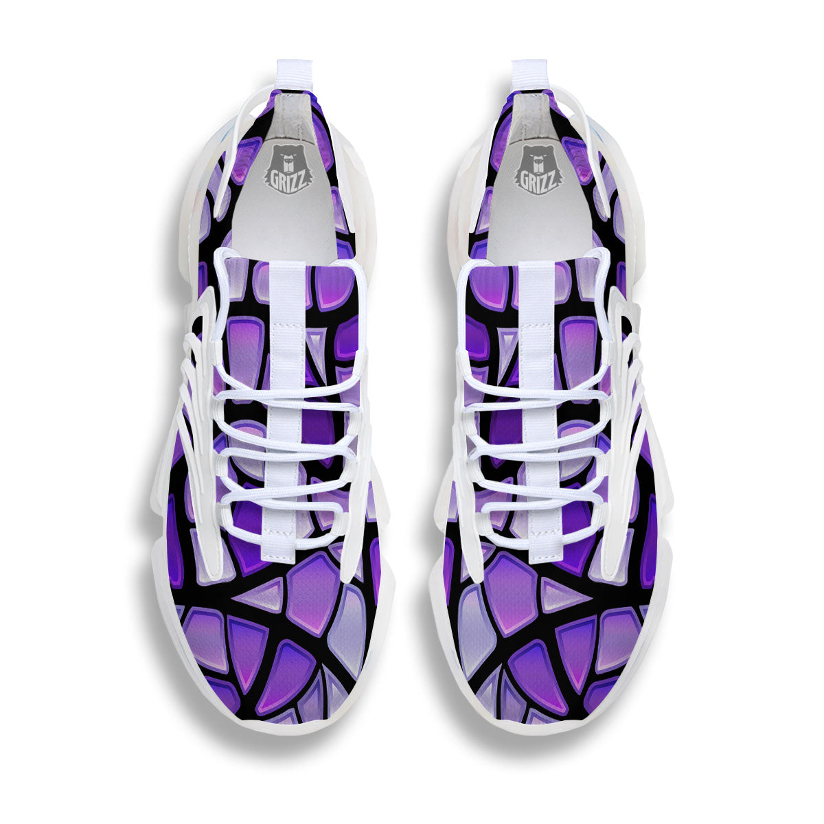 Stained Glass Mosaic Purple Print White Gym Shoes-grizzshop