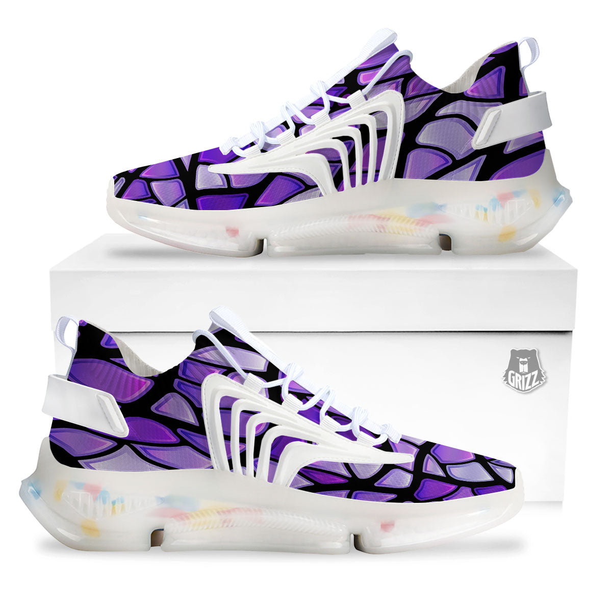 Stained Glass Mosaic Purple Print White Gym Shoes-grizzshop