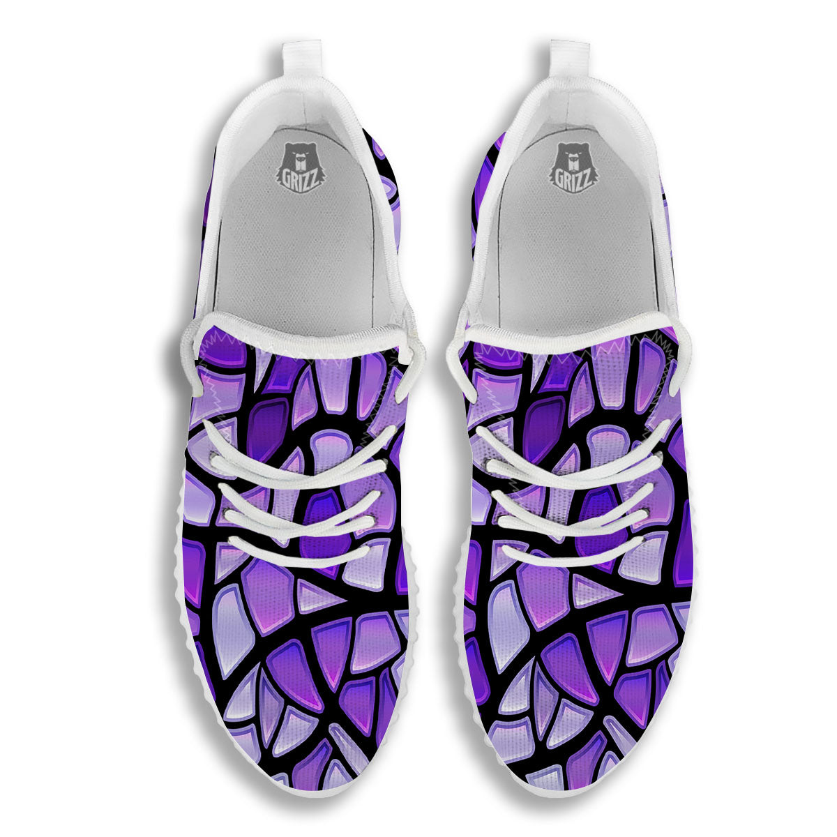 Stained Glass Mosaic Purple Print White Walking Shoes-grizzshop