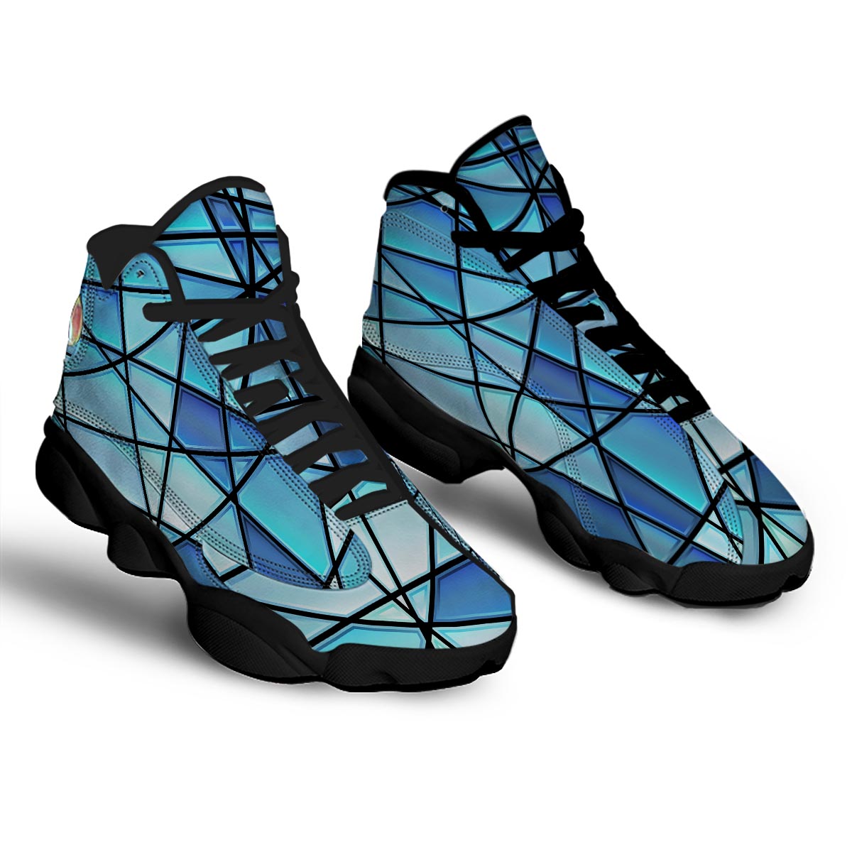 Stained Glass Mosaic Teal Print Black Basketball Shoes-grizzshop