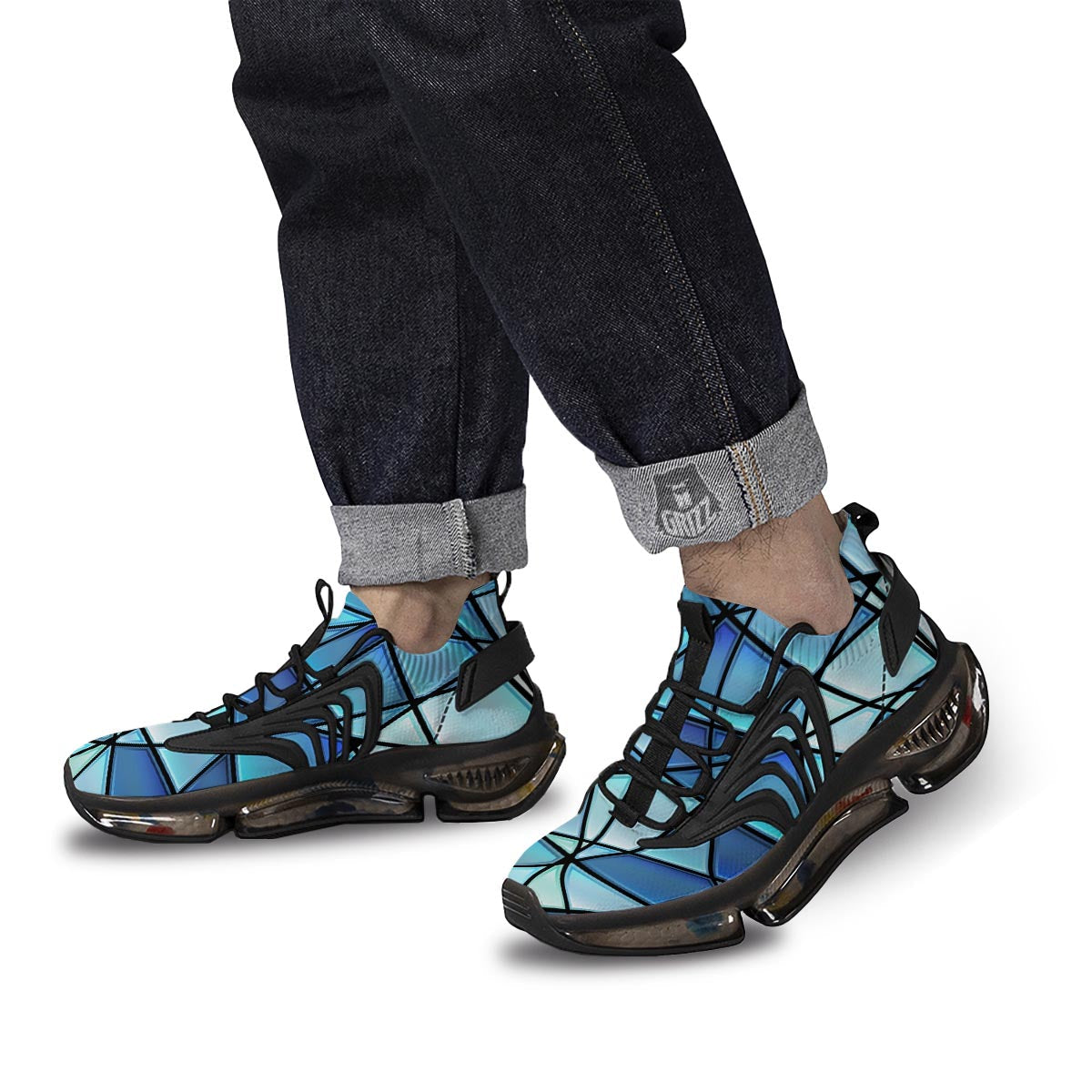Stained Glass Mosaic Teal Print Black Gym Shoes-grizzshop