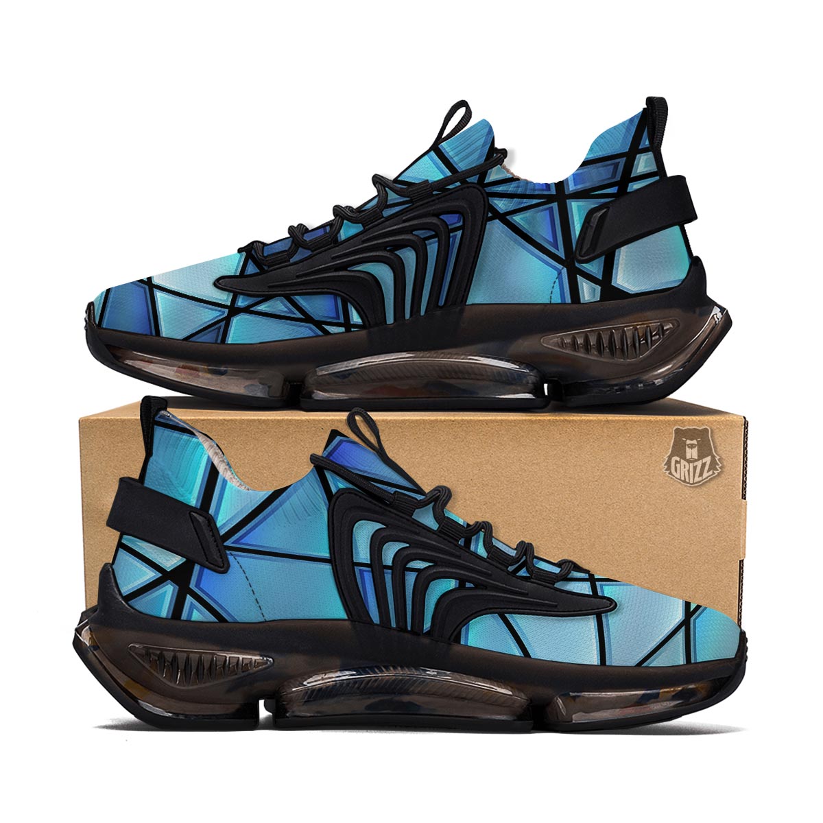 Stained Glass Mosaic Teal Print Black Gym Shoes-grizzshop