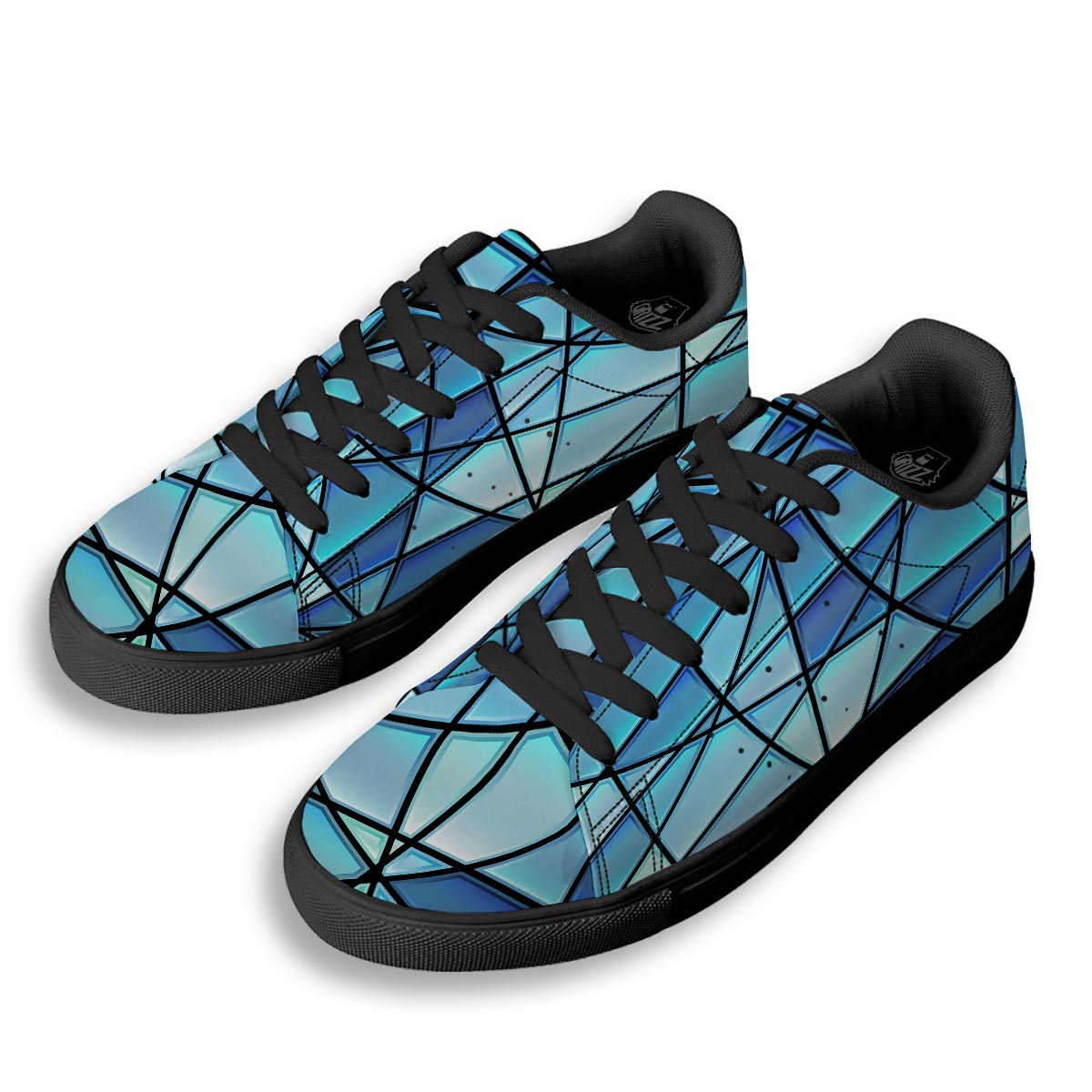 Stained Glass Mosaic Teal Print Black Low Top Sneakers-grizzshop