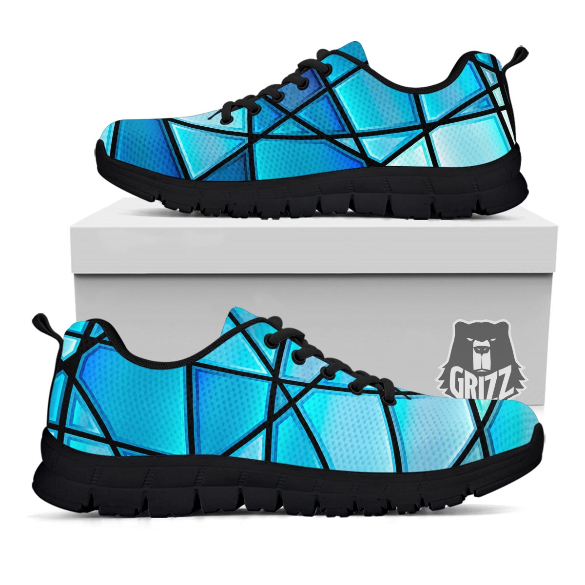 Stained Glass Mosaic Teal Print Black Sneaker-grizzshop