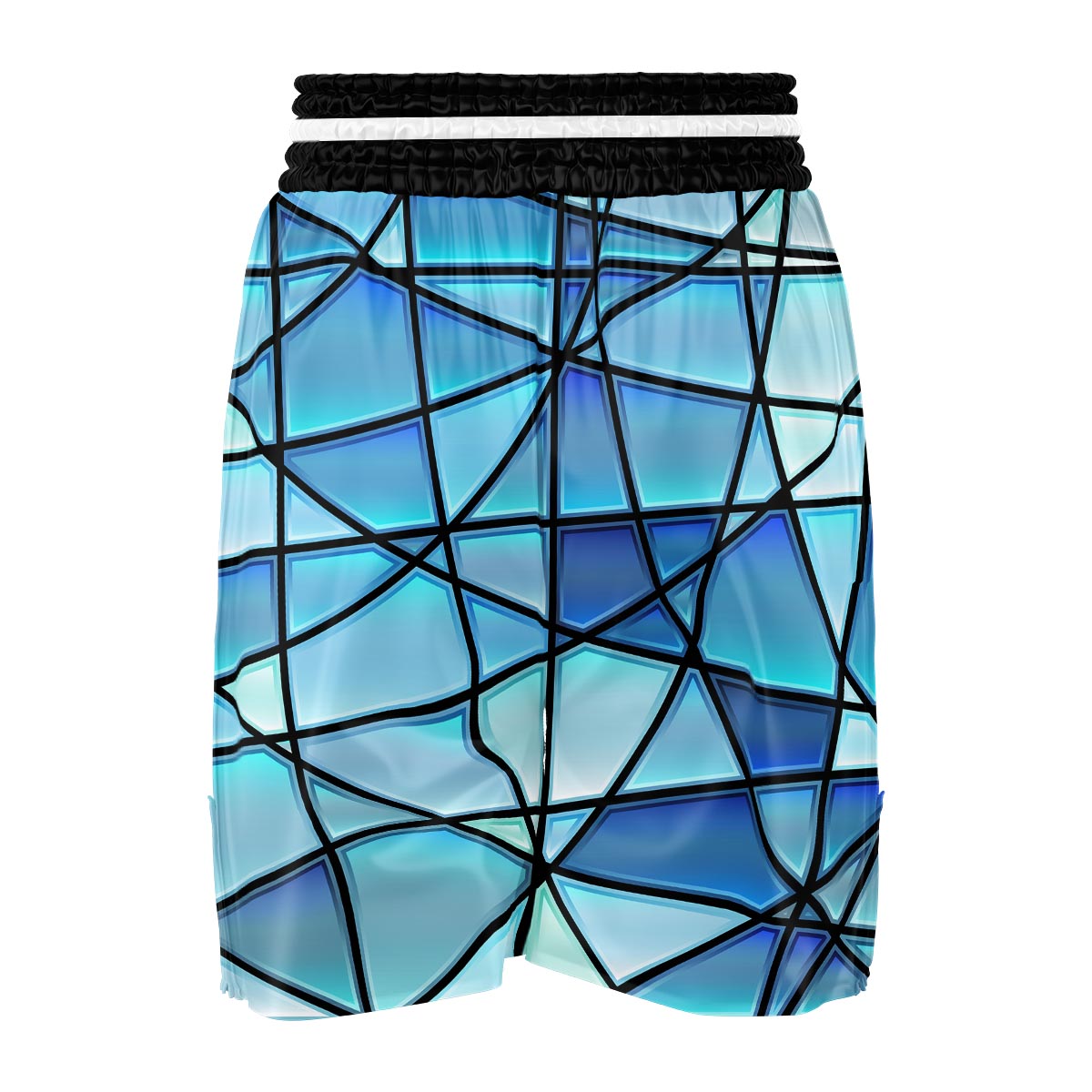 Stained Glass Mosaic Teal Print Boxing Shorts-grizzshop