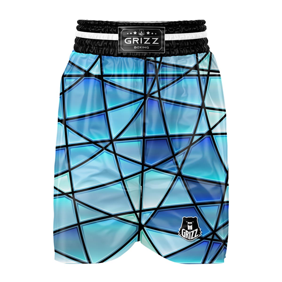 Stained Glass Mosaic Teal Print Boxing Shorts-grizzshop