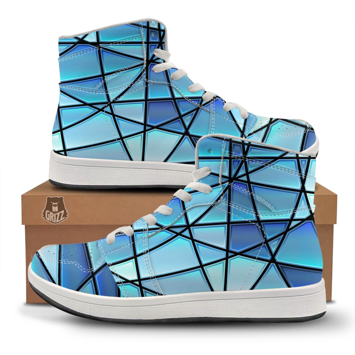 Stained Glass Mosaic Teal Print High Top Sneakers-grizzshop