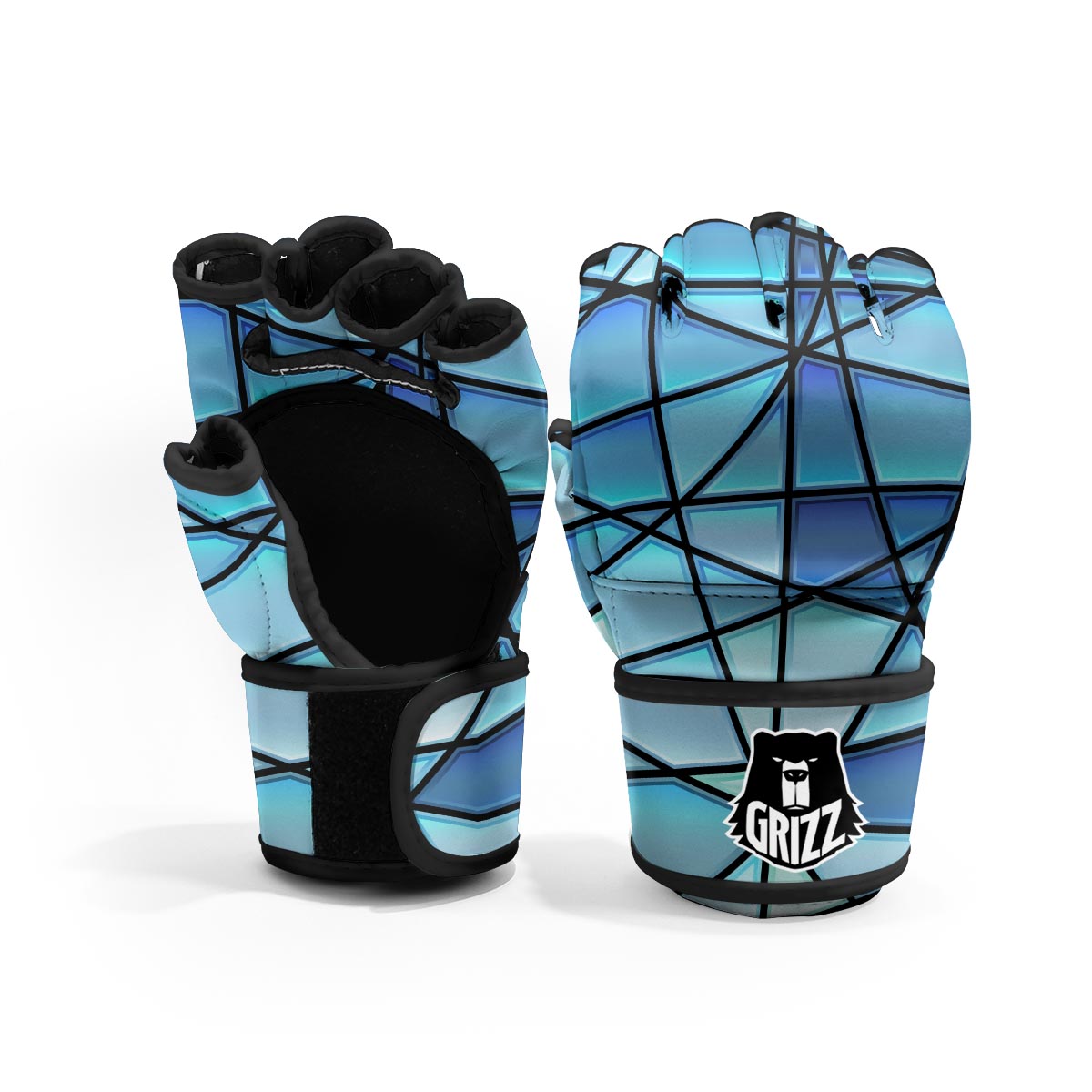 Stained Glass Mosaic Teal Print MMA Gloves-grizzshop