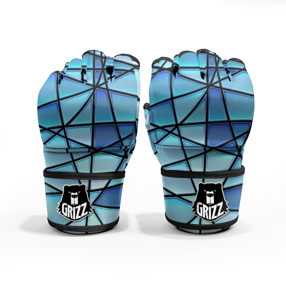 Stained Glass Mosaic Teal Print MMA Gloves-grizzshop