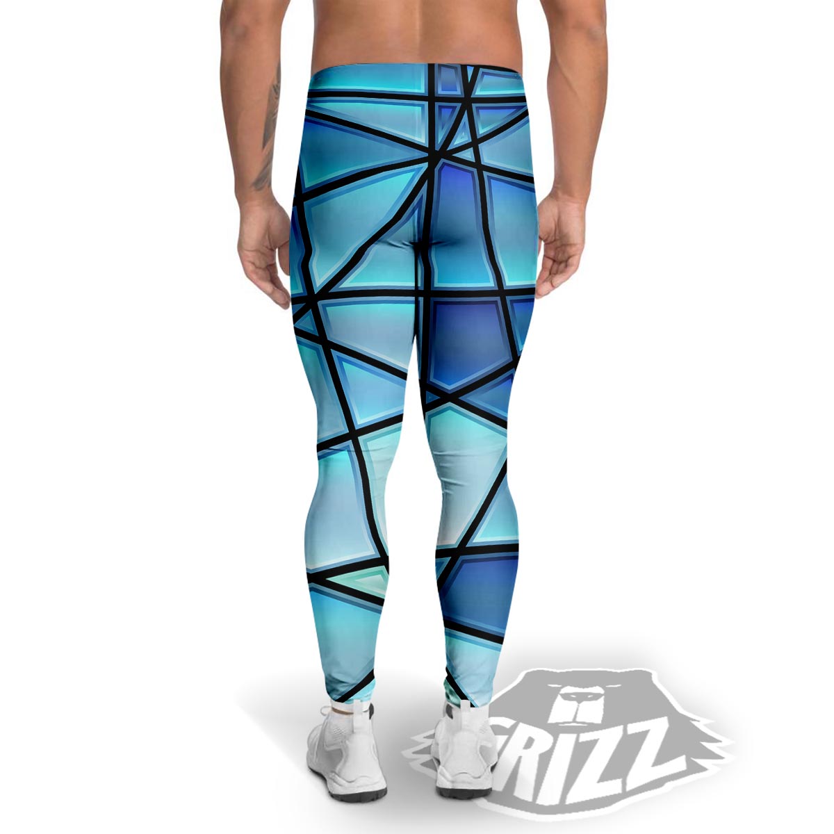 Stained Glass Mosaic Teal Print Men's Leggings-grizzshop