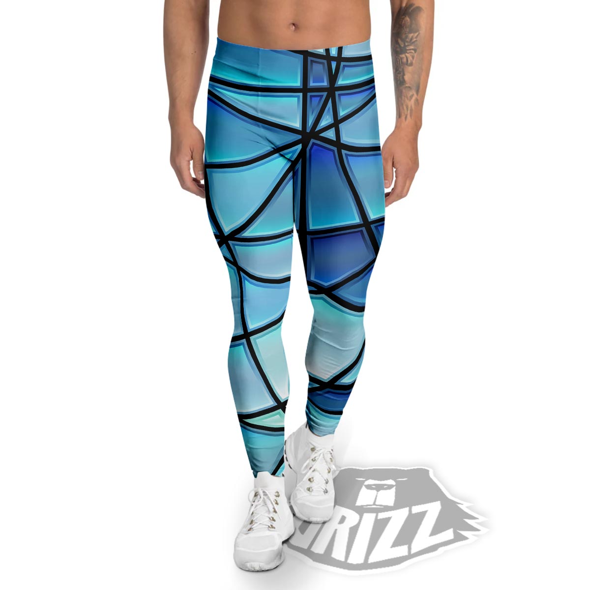 Stained Glass Mosaic Teal Print Men's Leggings-grizzshop