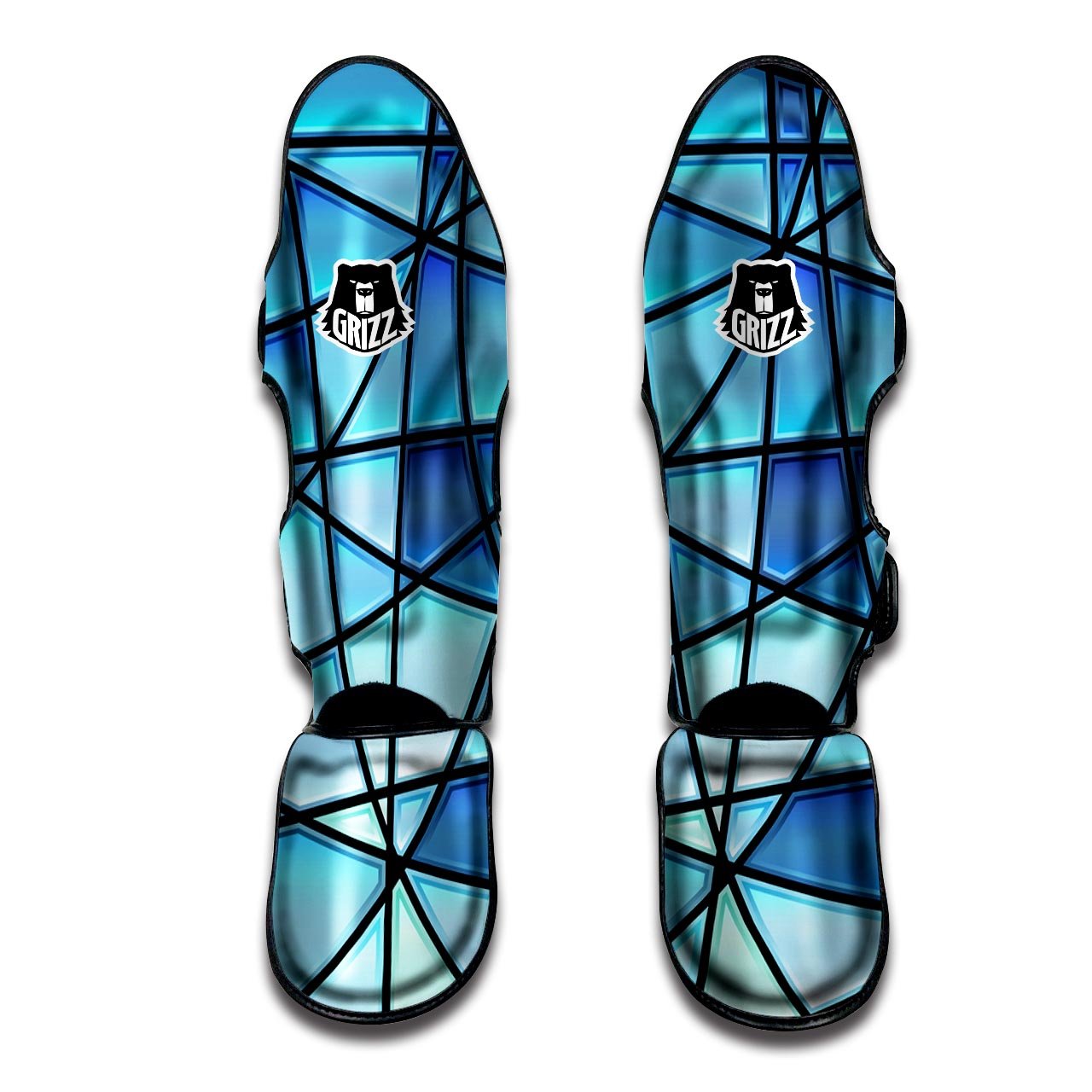 Stained Glass Mosaic Teal Print Muay Thai Shin Guards-grizzshop