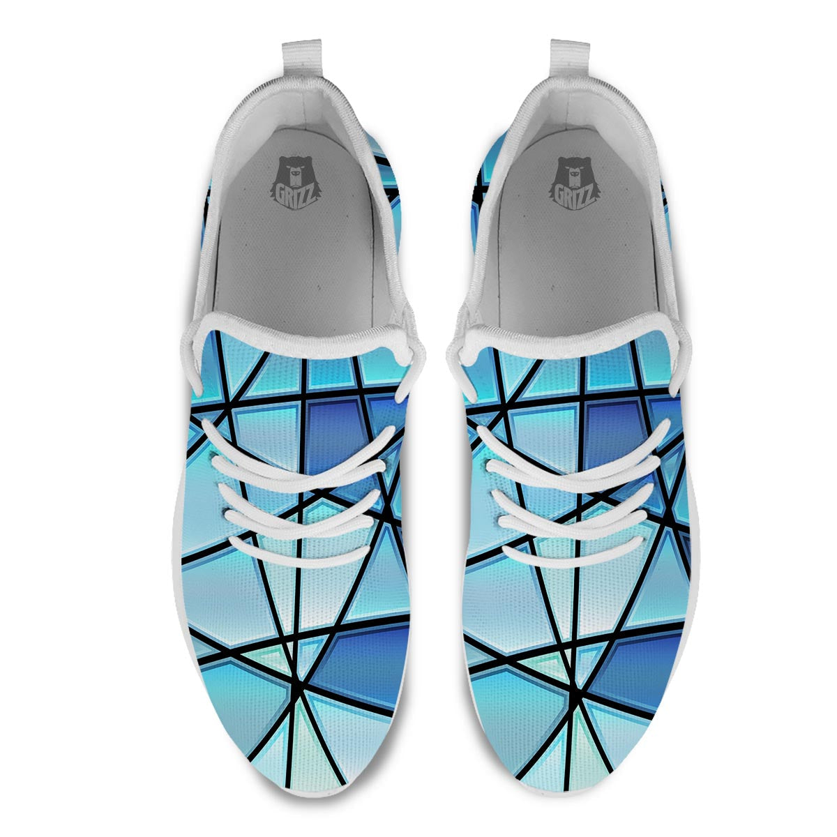 Stained Glass Mosaic Teal Print White Athletic Shoes-grizzshop