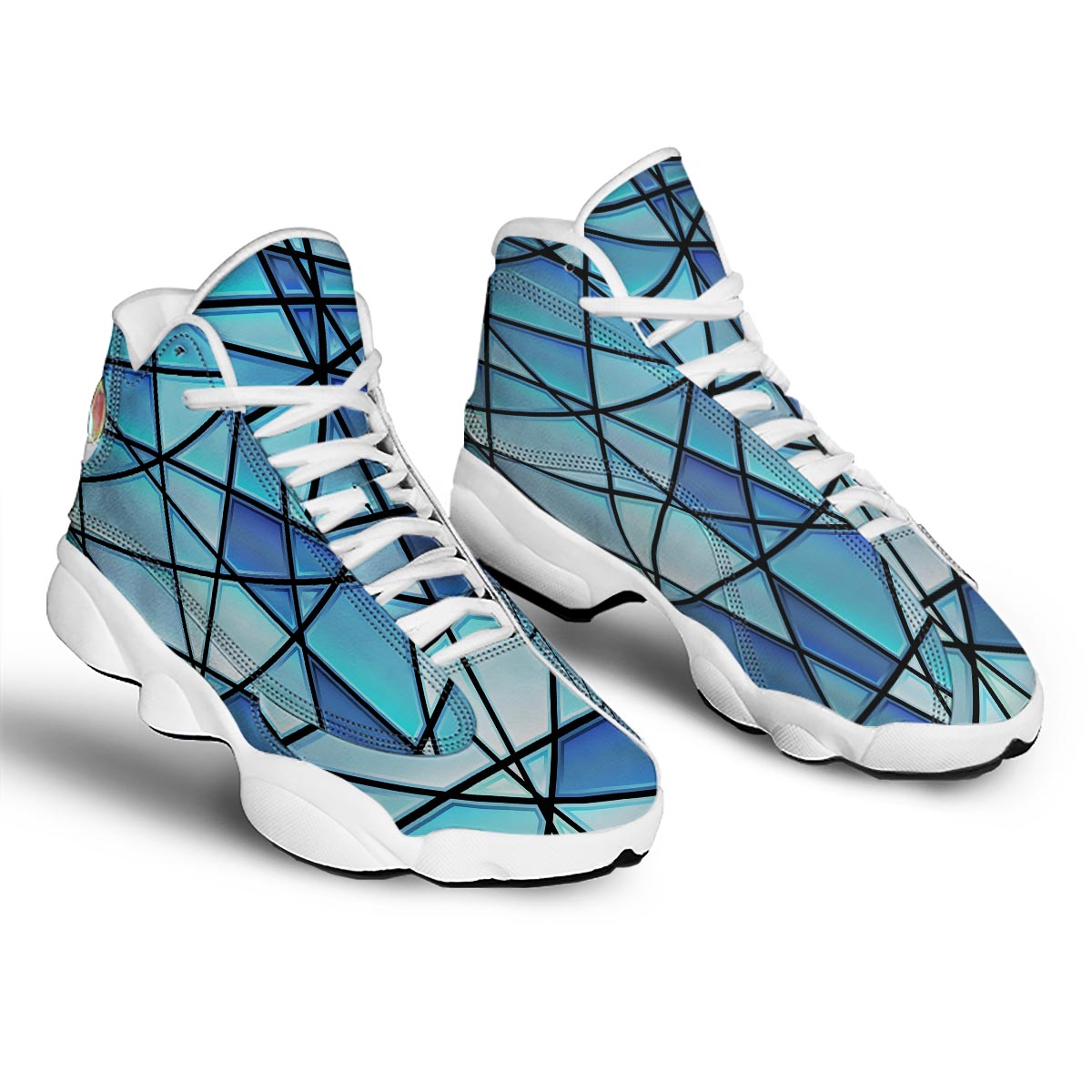 Stained Glass Mosaic Teal Print White Basketball Shoes-grizzshop