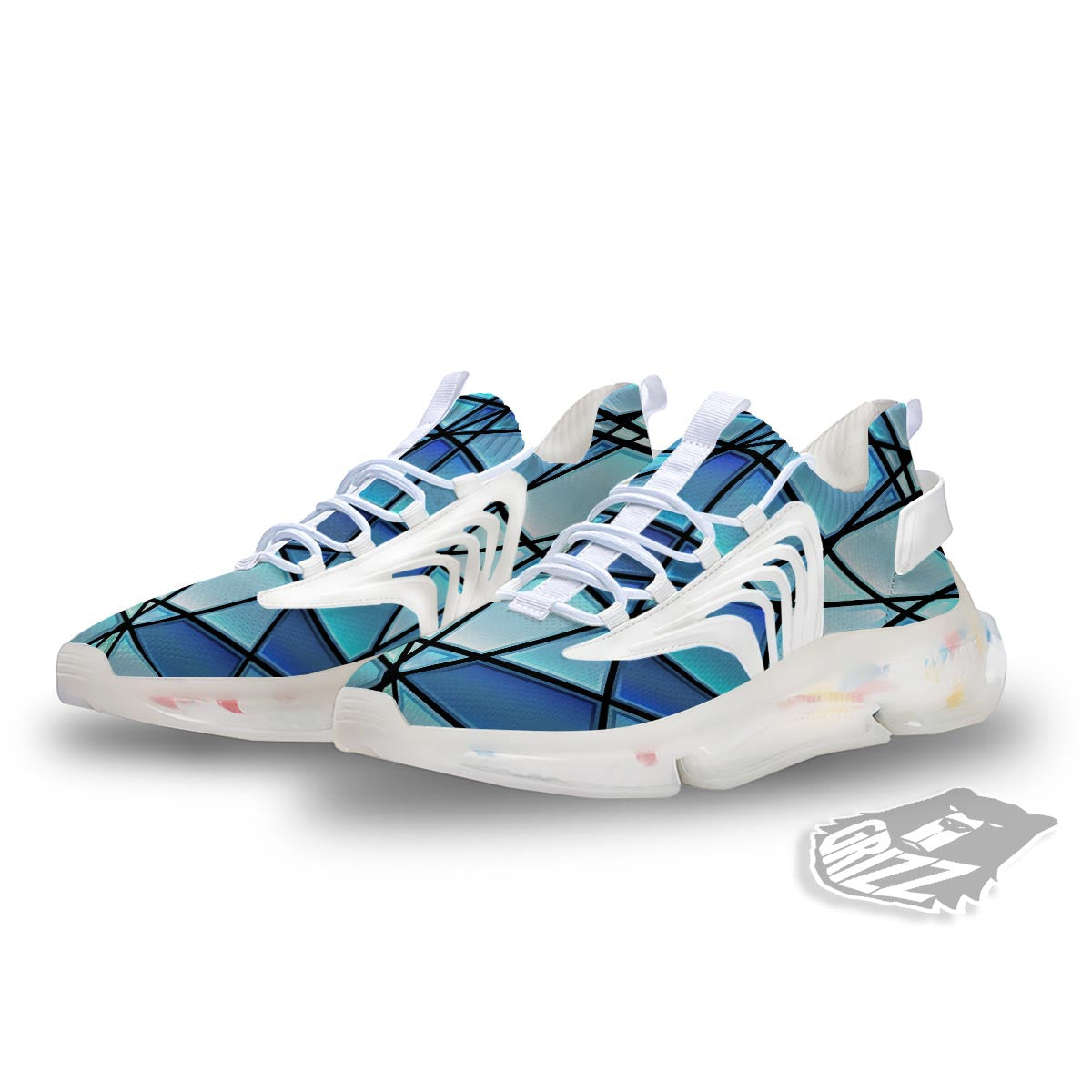 Stained Glass Mosaic Teal Print White Gym Shoes-grizzshop