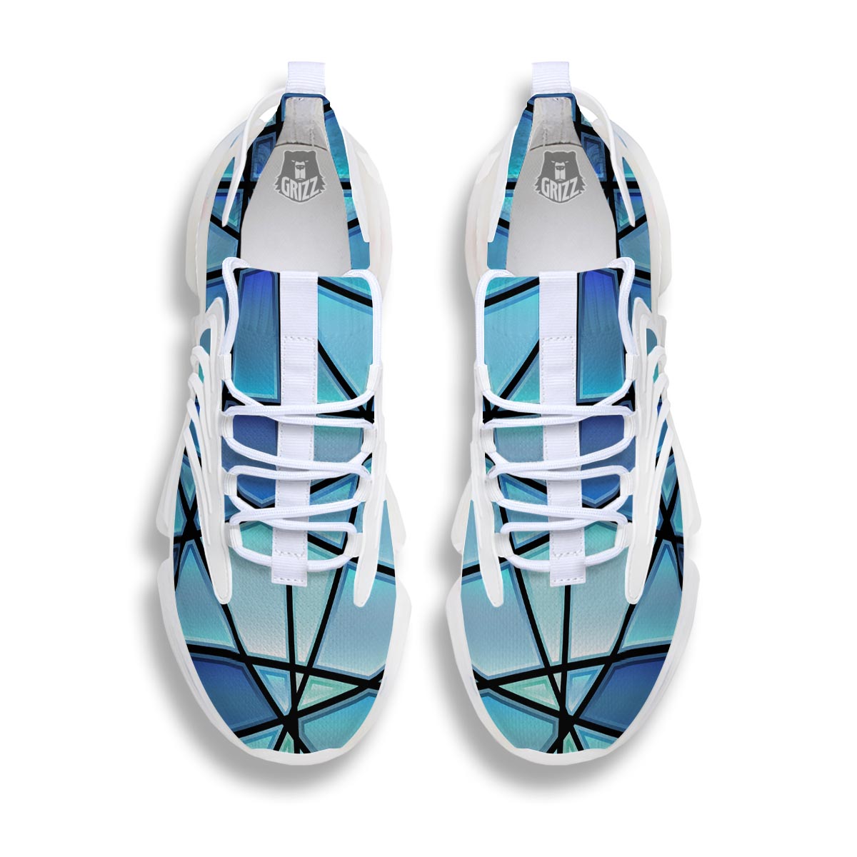 Stained Glass Mosaic Teal Print White Gym Shoes-grizzshop