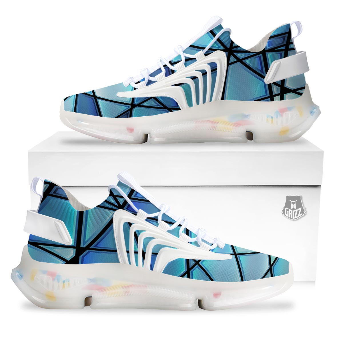 Stained Glass Mosaic Teal Print White Gym Shoes-grizzshop