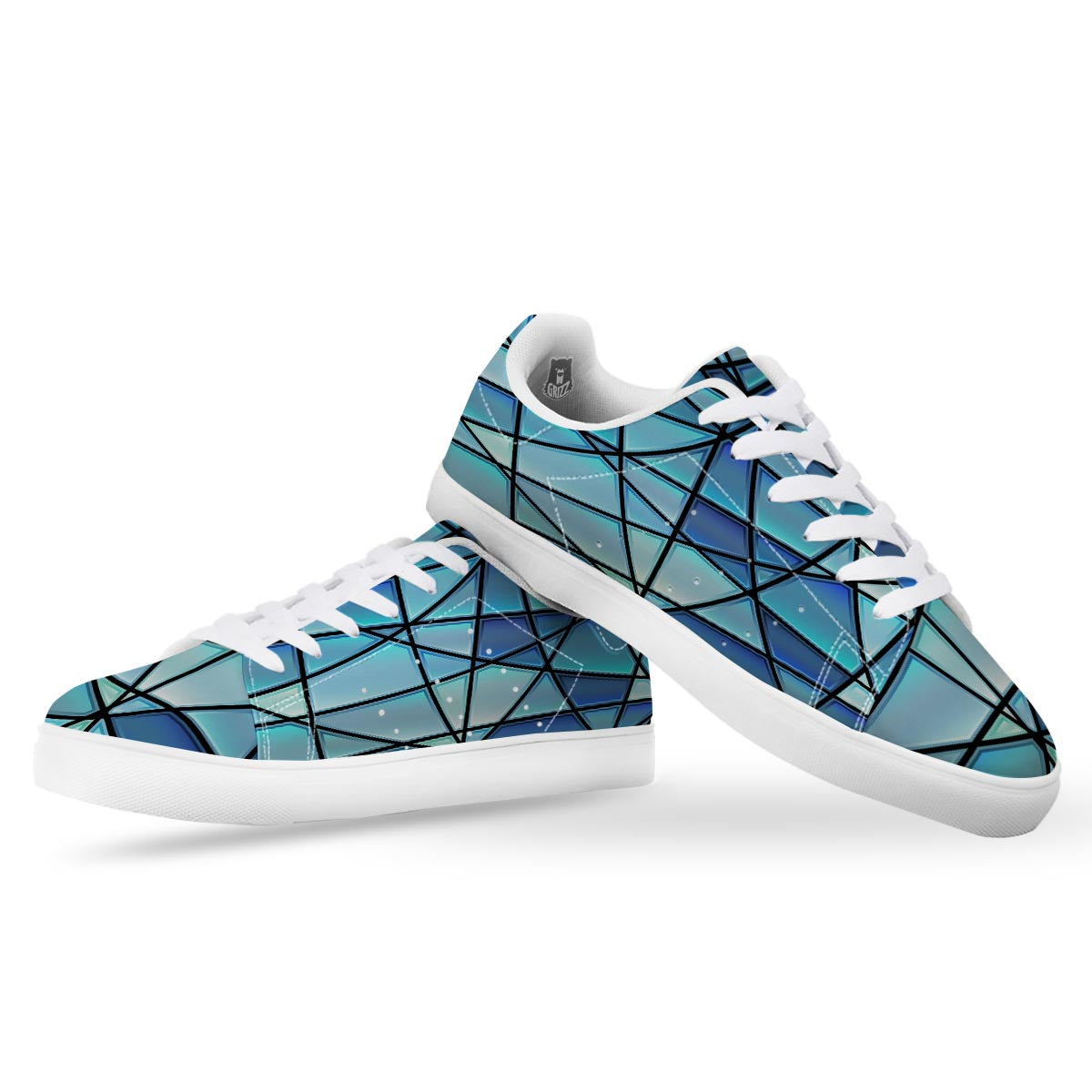 Stained Glass Mosaic Teal Print White Low Top Sneakers-grizzshop